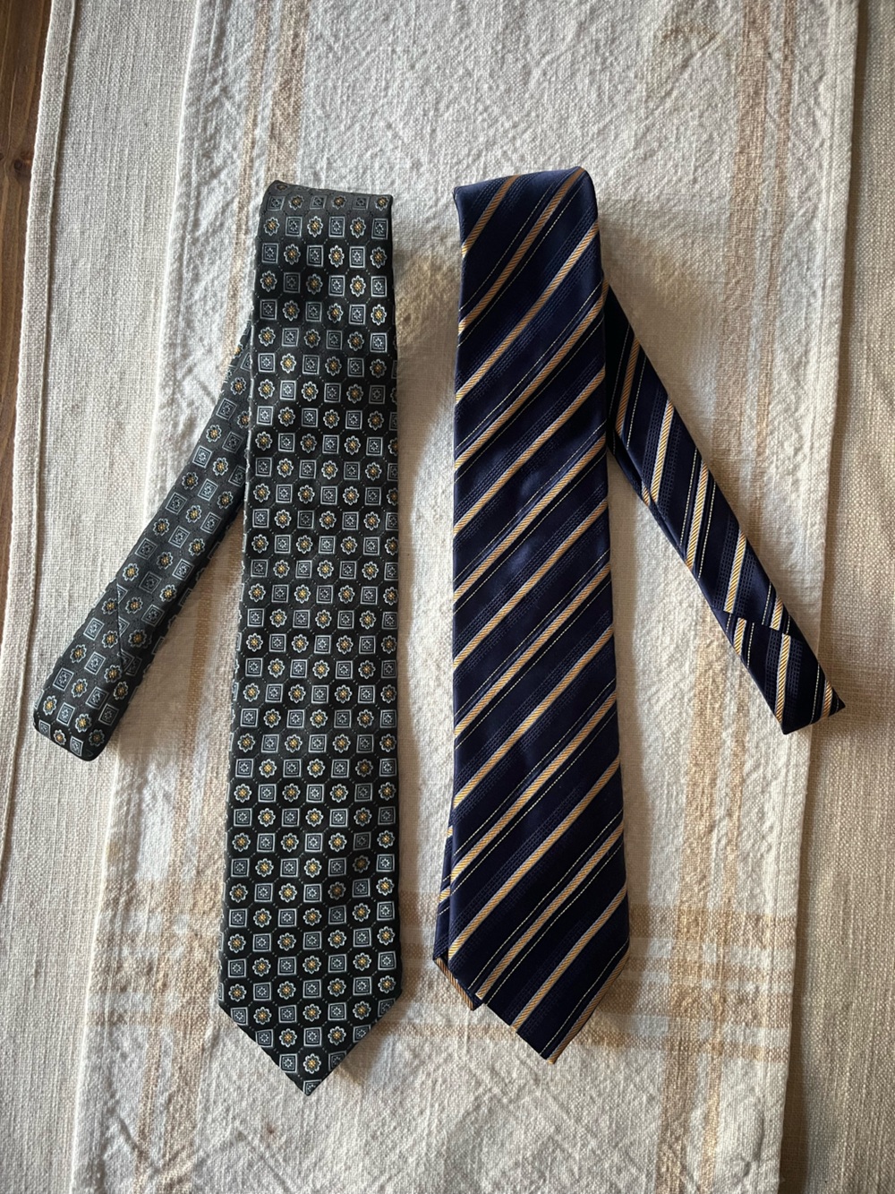 Canali Men's Patterned and Striped Silk Ties - Navy and Gray 2 pack